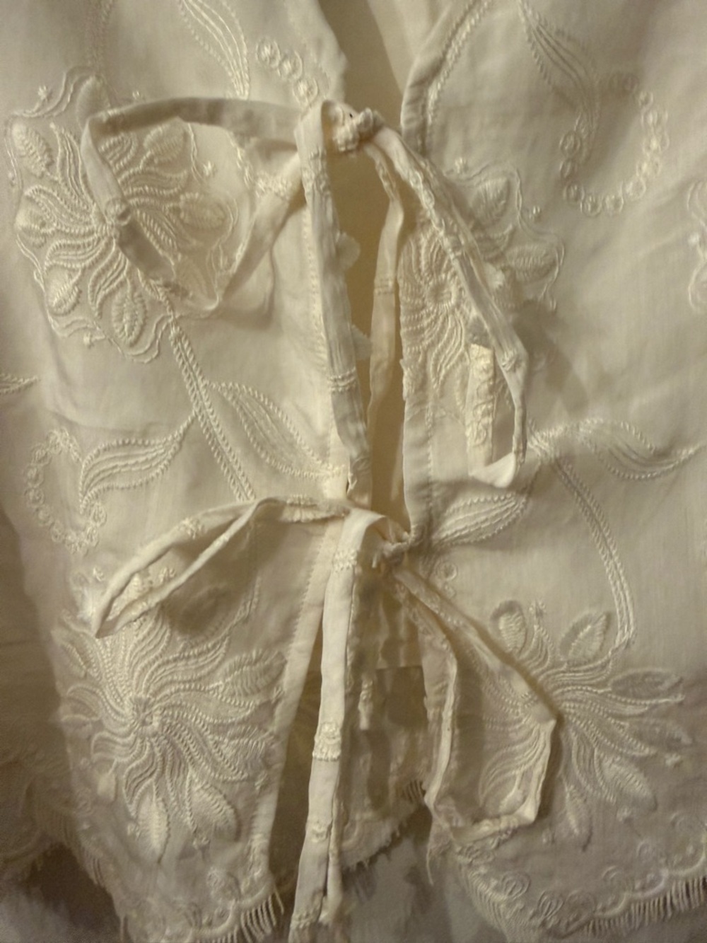 Cream Embroidered Tie-Front Vest - Picture 5 of 9